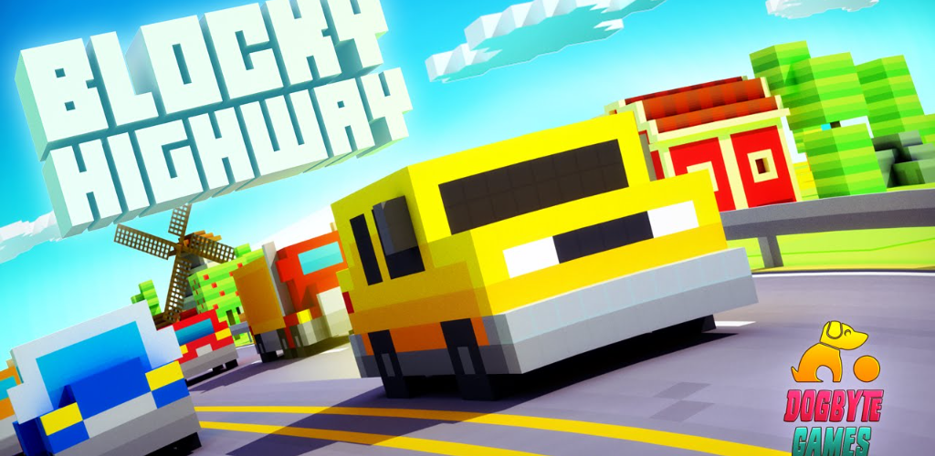 Blocky Highway: compite con el tráfico, evita trenes, recoge autos y diviértete