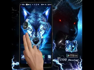 3D Blue Ice wolf theme